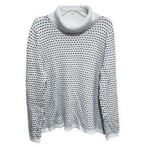 Karen Scott Womens Birds Eye Knit Turtleneck Sweater Size XL White Ski Preppy